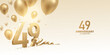 49th Anniversary celebration background. 3D Golden numbers with bent ribbon, confetti and balloons.
