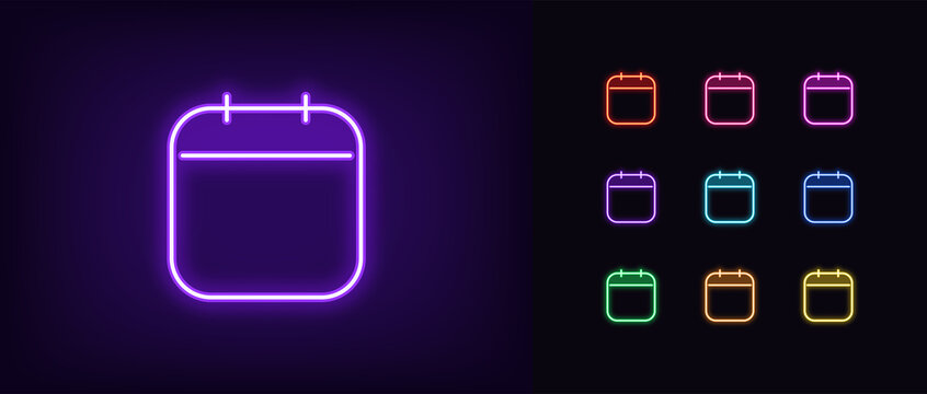 Neon calendar icon. Glowing neon schedule sign, outline calendar pictogram