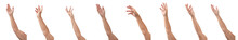 Eight Different Views Of A Lady's Hand And Arm Throwing, Catching, Waving, Etc.  Isolated On White For Easy Extraction.