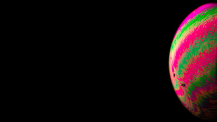 Wall Mural - Abstract background planet. Globe planet earth in galaxy universe space with sun on black background. Abstract colorful soap bubble.