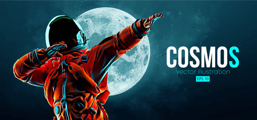 dancing astronaut on the background of the moon and space. vector illustration