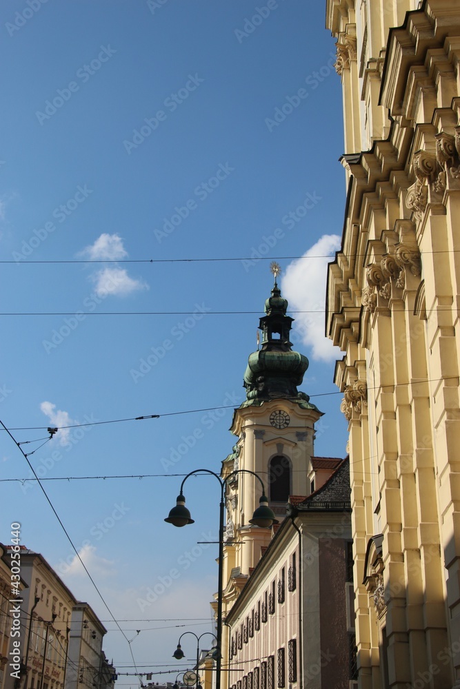 Historic church and building in the main pedestrian street in the old ...