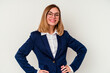 © Asier - Young business caucasian woman isolated on white background confident keeping hands on hips.
