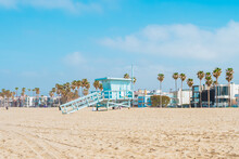 Lifeguard Stations At Famous Venice Beach, Los-Angeles, California