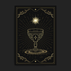 Wall Mural - Holy Grail or cup, symbol of spiritual with engraving, hand drawn, luxury, celestial, esoteric, boho style, fit for spiritualist, religious, paranormal, tarot reader, astrologer or tattoo vector