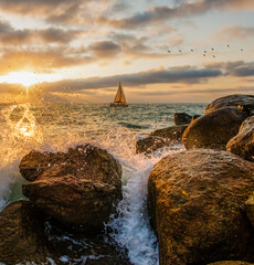 Sunset Ocean Sailboat Surreal Inspirational Nature Vertical