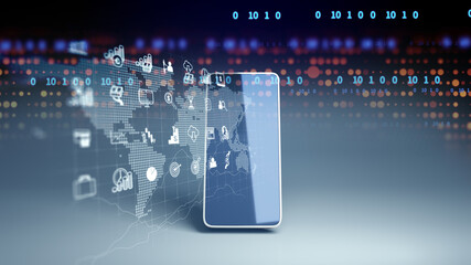 fintech icon and technology element on mobile phone 3d rendering