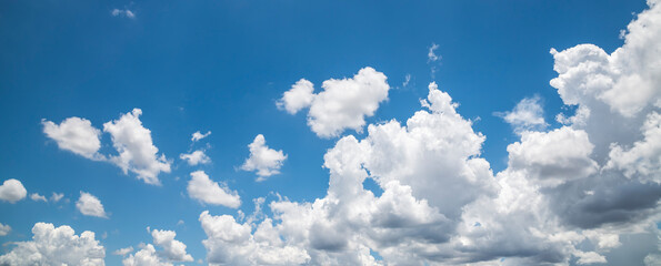 Blue sky backgrounds with white tiny clouds, panorama landscape.