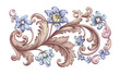 Flower vintage Baroque scroll Victorian frame border floral ornament engraved retro pattern rose peony tattoo filigree vector