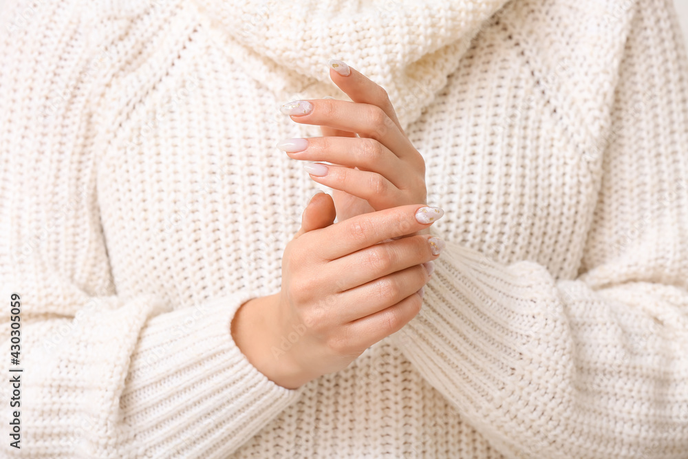 Young woman with beautiful manicure, closeup
