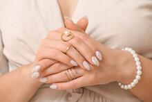 Young Woman With Beautiful Manicure And Accessories, Closeup