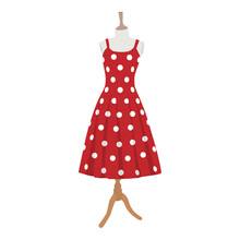 Red Dress With Polka Dots. Female Mannequin In Red Dress