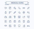 Medical line mini icons set. 24x24 px. Pixel Perfect. Healthcare and medicine signs. Editable stroke.