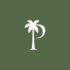 Poster - palm tree p letter mark logo vector icon illustration