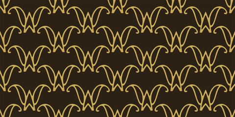 Elegant background pattern with gold and floral ornaments on black background, wallpaper. Seamless pattern, texture. Vector image