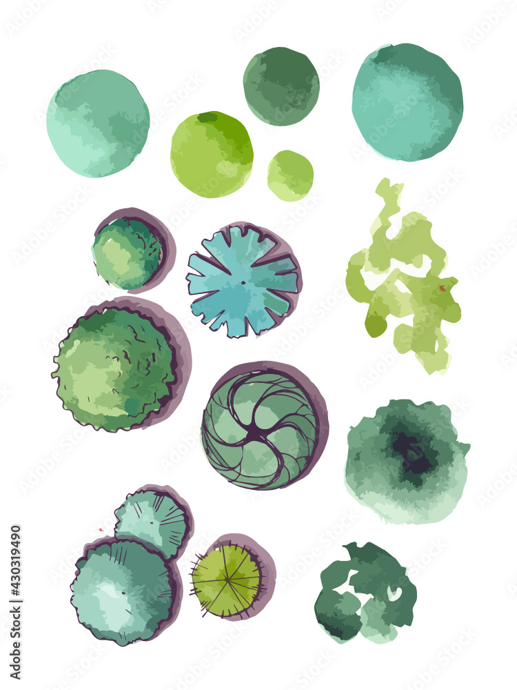 Trees top view. Different trees vector set for architectural or ...