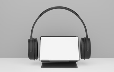 Wall Mural - headphones and digital tablet with blank screen