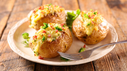 Wall Mural - baked potato stuffed with vegetables and cheese