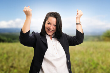 Businesswoman celebrating success gesture happy expression