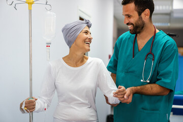 Wall Mural - Woman with cancer during chemotherapy recovering from illness in hospital