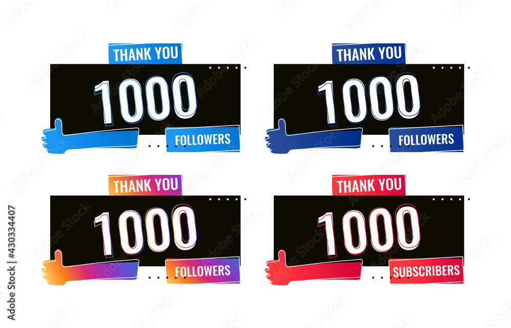 thank you 1000 followers and subscribers social media banner template ...