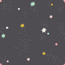 Celestial Stars Dots Vector Seamless Pattern. Cute Tiny Decorative Scandinavian Starry Outer Space Background. Galaxy Milky Way Night Sky Abstract Print Design.