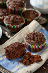 Wall Mural - Chocolate muffins with chocolate chips and chocolate streusel