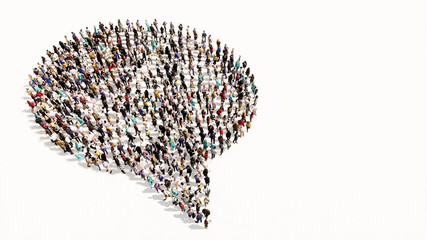 Concept conceptual large community of people forming the cloud sign. 3d illustration metaphor for communication, online talking, chatting, internet discussion