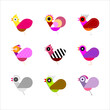 Multicolor designs isolated on a white background Bird Icon Set vector illustration. Nine different bird images. Can be used as a logo.