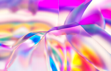 Poster - Abstract geometric crystal background, iridescent texture, liquid. 3d rendering.