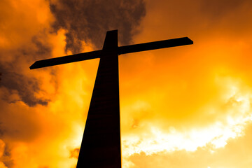 Poster - Wooden christian cross at the sunset