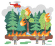 Fire in forest flat vector illustration, trees engulfed in flames