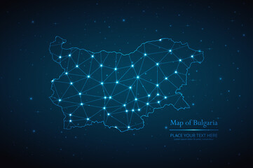 Abstract map of Bulgaria geometric mesh polygonal network line, structure and point scales on dark background. Vector illustration eps 10