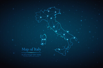 abstract map of italy geometric mesh polygonal network line, structure and point scales on dark back