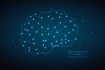 Abstract map of Macedonia geometric mesh polygonal network line, structure and point scales on dark background. Vector illustration eps 10