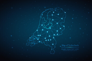 abstract map of netherlands geometric mesh polygonal network line, structure and point scales on dar