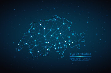 abstract map of switzerland geometric mesh polygonal network line, structure and point scales on dar