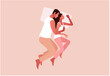 Beautiful romantic couple sleeping. Intimate or sexual relationship of young man and woman. Pale pastel colours vector illustration in flat style.