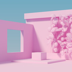 Wall Mural - Monochromatic pink product podium, design for cosmetics or product stand, 3D rendering