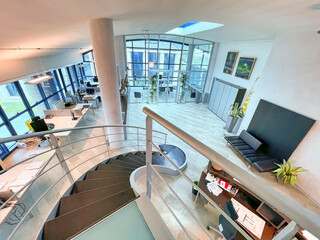 Poster - Modern office interior with stairs and desks