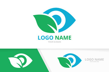 Vector eye and leaf logo combination. Unique organic vision logotype design template.