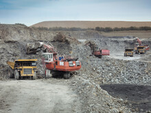 UK, Doncaster, Industrial Vehicles At Open Cast Coal Mine