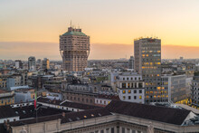 Italy, Lombardy, Milan, Buildings At Sunset