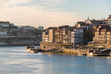 Portugal, Porto, Douro River And Old Town Buildings