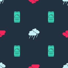 Wall Mural - Set Cloud, with rain and Weather forecast on seamless pattern. Vector