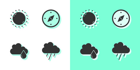 Wall Mural - Set Cloud with rain, Sun, and Compass icon. Vector