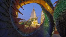 Serpent Statue Sculpture Of Chedi Stupa Pagoda Buddhism In Wat Phra That Nong Bua Dhammyuttika Temple, Ubon Ratchathani District, Thailand.