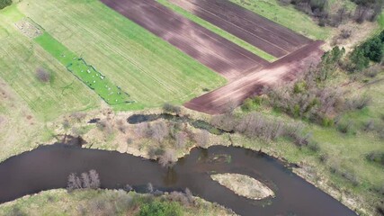 Wall Mural - Fields and Liwiec River near Starowola village in Masovian Voivodeship of Poland, 4k video