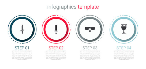 Sticker - Set Dagger, Medieval sword, Decree, parchment, scroll and goblet. Business infographic template. Vector