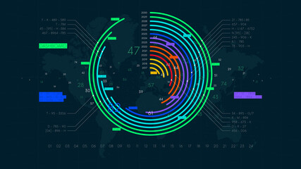 Economic reporting financial data round chart, futuristic visualization of business statistical graph, color tech vector background